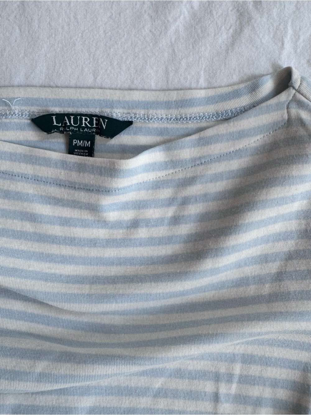 Lauren Ralph Lauren Baby Blue and White Striped Boatneck Top